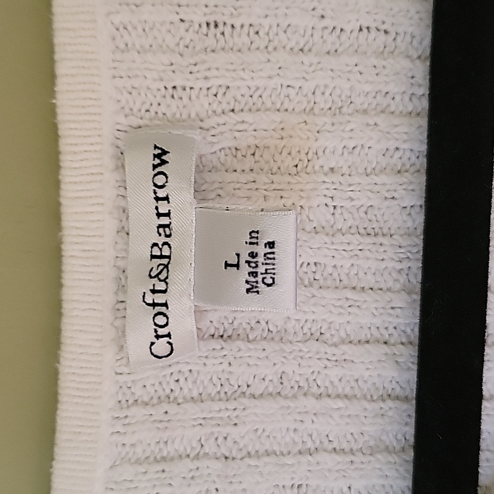 Crofts & Barrow Sweater White Rib Cable Knit Long Sleeve V- Neck Size Medium - Picture 3 of 10